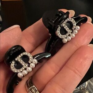 Black Hair Clips with Pearl and Rhinestone Detail